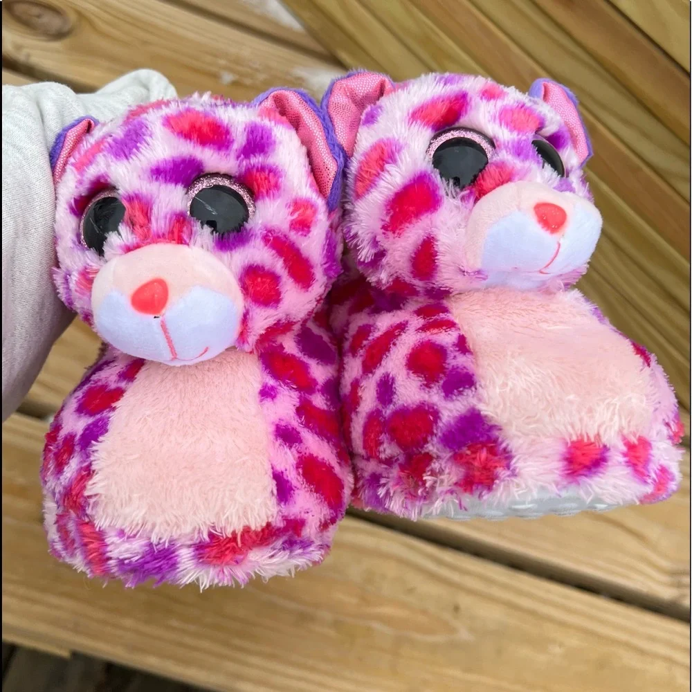 - Ty Pink Spotted Animal Slippers SZ XL! EUC!